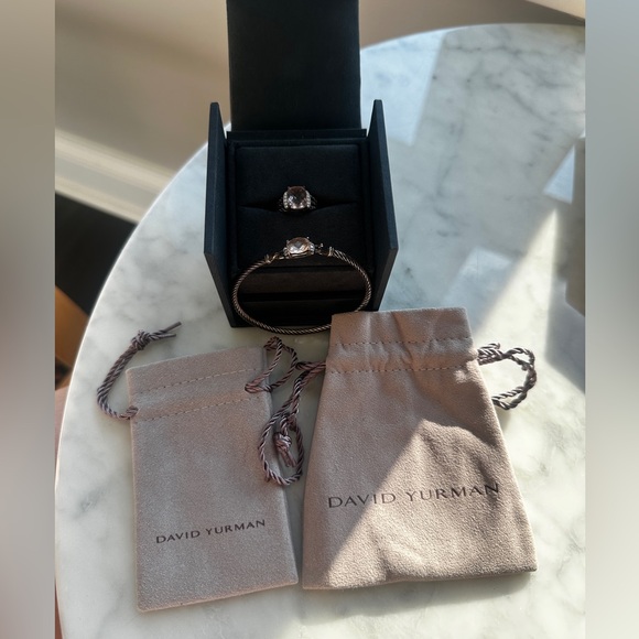 SET David Yurman Petite Wheaton Morganite Diamond Silver Ring 5.5 & Bracelet S - Picture 6 of 9